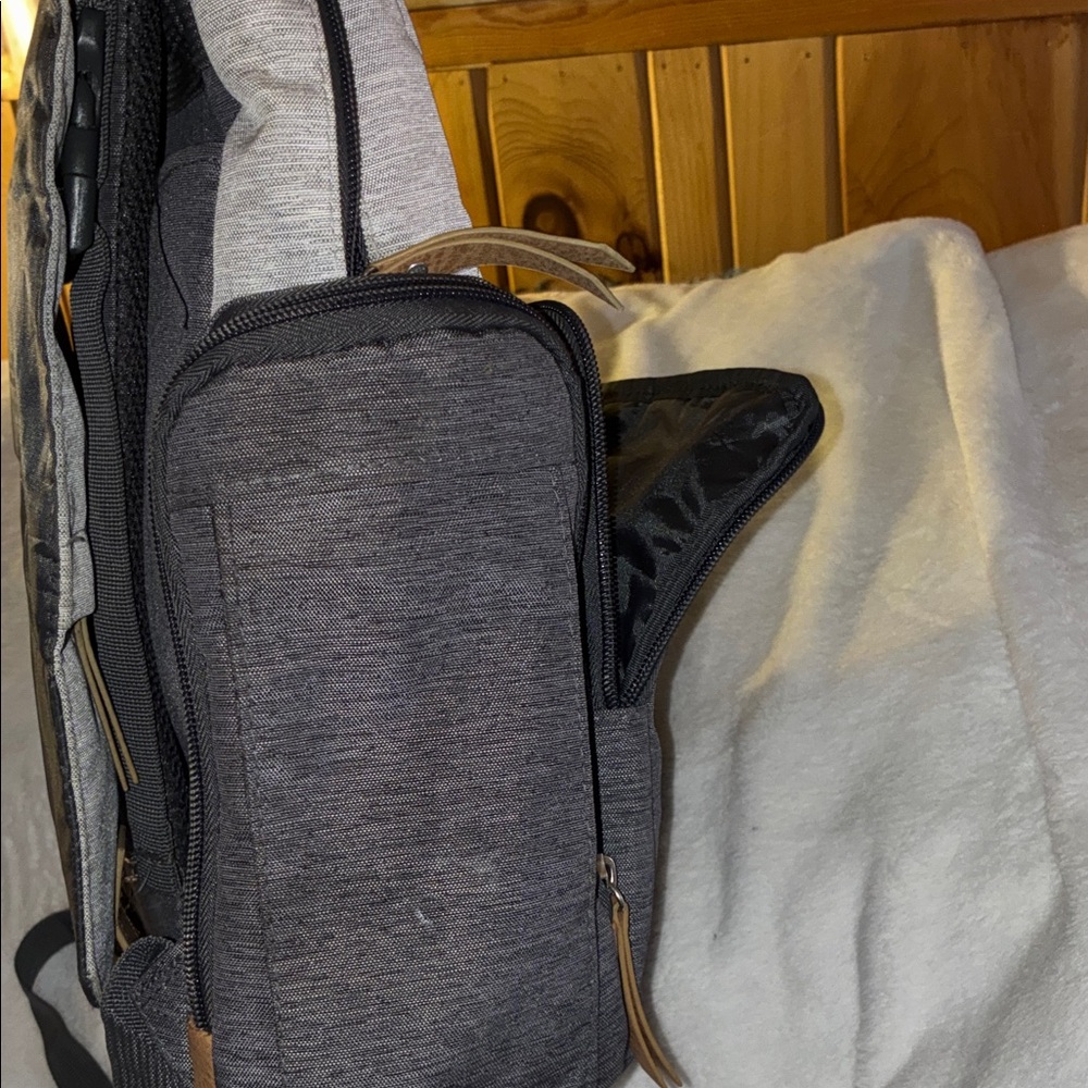 Eddie Bauer Two-Tone Gray and Tan Baby Backpack - Picture 4 of 8